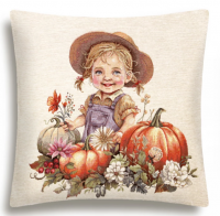 2517852 New Наволочка декоративная 45*45см, Тыквы и подсолнухи. Девочка, гобелен