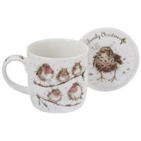 RWC WNLX3943-XG Кружка с подставкой  Royal Worcester Забавная фауна Семейное рождество, Птицы 310 мл