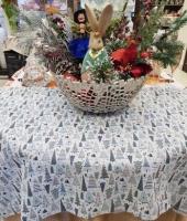 Скатерть НОВОГОДНЯЯ 140*270см, Посудный ряд, принт Елка белая, гобелен 