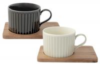 EL-R1641/TBR3 Набор из 2 кружек 0,25л (чёрный,оливковый) Время отдыха Easy Life на подставке из акации 