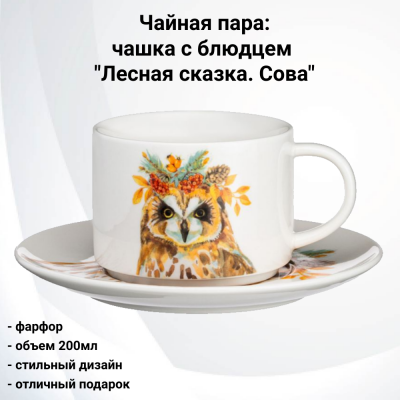 409-185 Чайная пара: чашка 200мл с блюдцем, Lefard, серия "Лесная сказка. Сова"