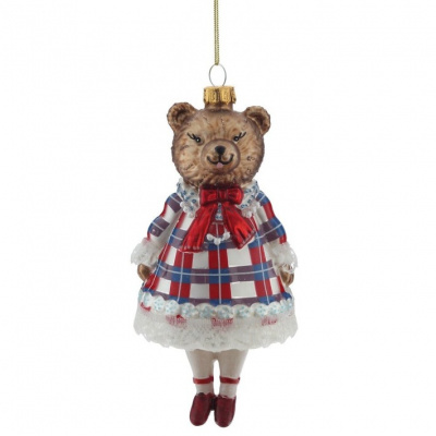 813797 Елочная игрушка 16,5см, декор "Медведь", стекло