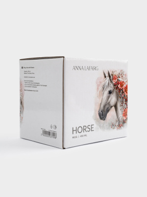 ANLAF-TNG2401-2 Кружка 450 мл, Anna Lafarg, декор Лошадь с цветами, Horse, фарфор 