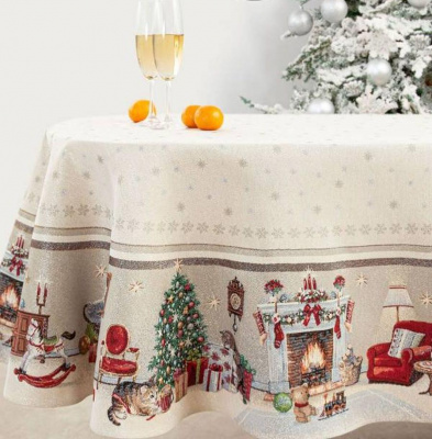 Котята у камина Скатерть овал 160*220см,гобелен, 2312095