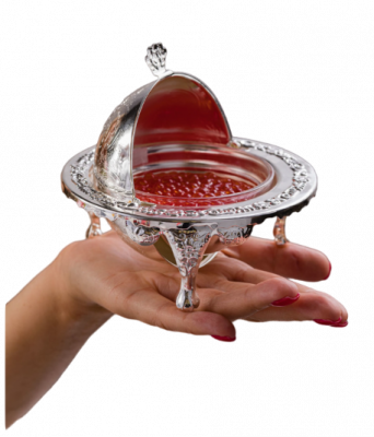 QA-0/6500/2 Икорница с крышкой Queen Anne 14х11,5см на ножках, сталь, посеребрение