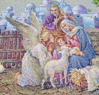 Скатерть-дорожка НОВОГОДНЯЯ 45*140см, Vingi Ricami, принт НАТИВИТА, гобелен, Италия