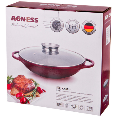 932-249 Сковорода-вок индукция 4,7л 32см с крышкой, AGNESS