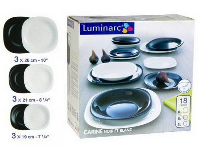 N1489 Сервиз обеденный на 6 персон 18 предметов LUMINARC, декор "КАРИН" черный/белый