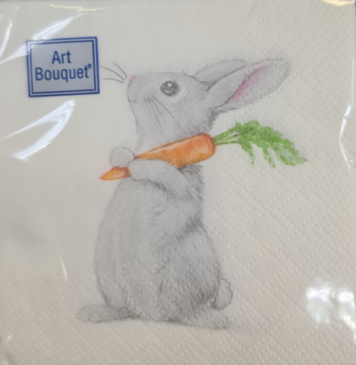 Салфетки бумажные декоративные 20*20ми, 2 слоя, Art Bouquet, декор "Кролик и морковка"