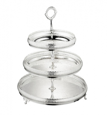 QA-0/5793 Блюдо трехъярусное Queen Anne 18х23х28 см, сталь, посеребрение