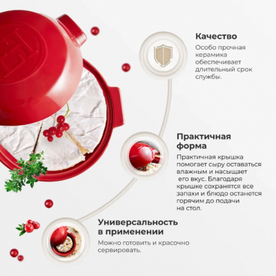 348417 Форма керамическая 19,5х17,5х4,5 см для выпечки и запекания с крышкой, Emile Henry, цвет гранат