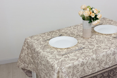 6133 Скатерть с пропиткой 120*140см Protec Textil, ALBA Уни серо-бежевая, 80% хлопок, 20% полиэстер с покрытием