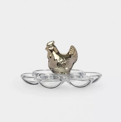 ANLAF-0018EH Блюдо пасхальное, 15 см, золотистое, Курица, Golden Easter 6 отделений, стекло