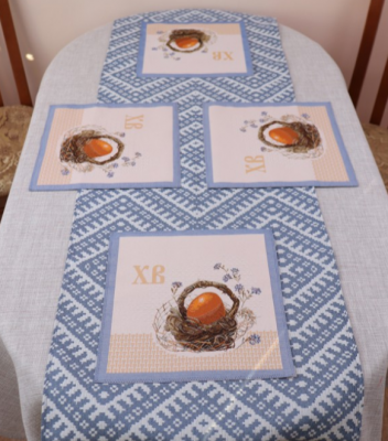 507247 Комплект: пасхальная декоративная дорожка 50*195см, 6 салфеток 30*30см, принт Пасхальное яйцо  