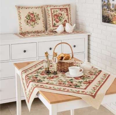 02840 Скатерть-столешница декоративная 100*100см, принт Розовый сад, гобелен